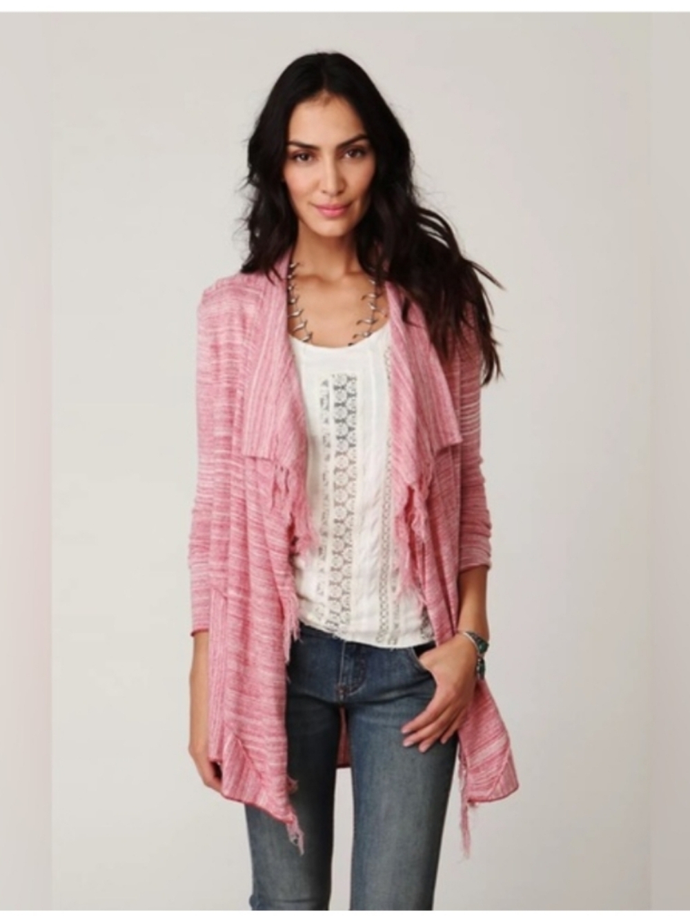 Free People Take a Bow Fringed Cardigan Size M EUC